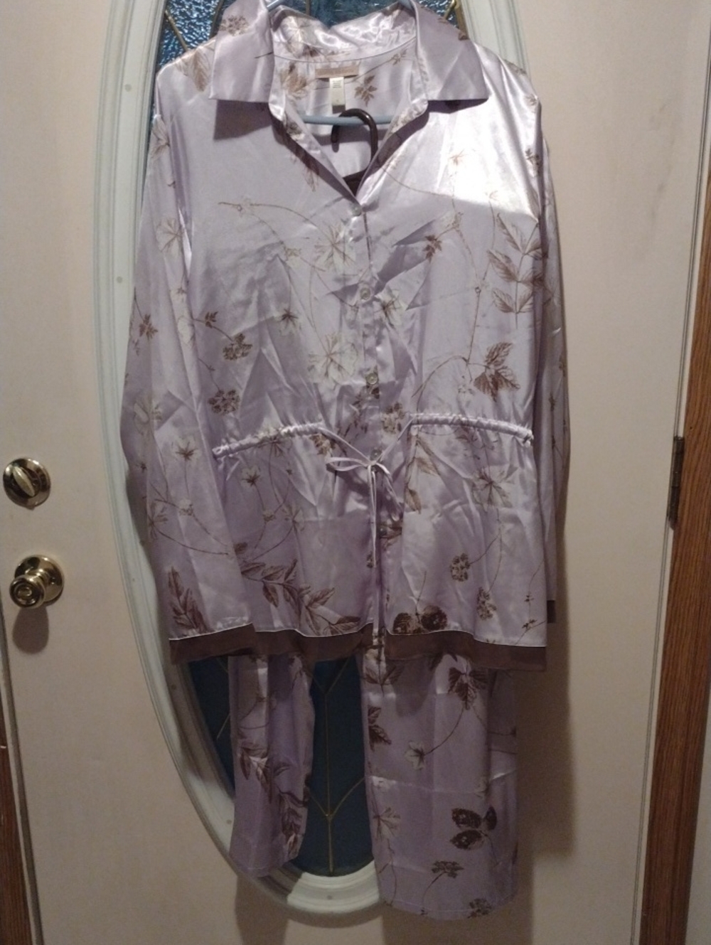 Satin Floral Drawstring Pajama Set - Lilac